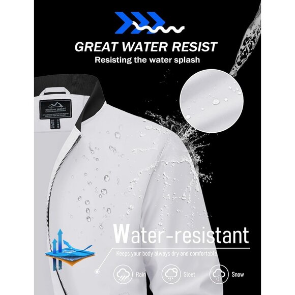 Men's White Lightweight Casual Style Bomber Jacket Golf Coat Zip Up Pockets - Picture 5 of 8